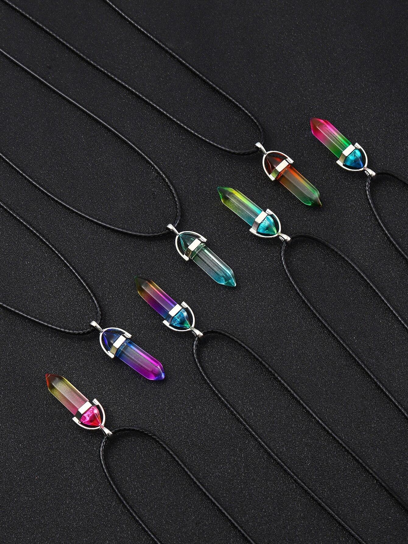 

7 шт./Набор модных простых хрустальных шестигранных колье-столбиков, целебные кристаллы, женские колье и мужское колье