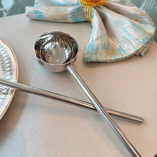 Fettlöffel mit verlängertem Edelstahlgriff Anti-Rutsch-Griff Tiefe Kapazität Öl-Suppen-Ausgießlöffel Restaurant-Servierlöffel