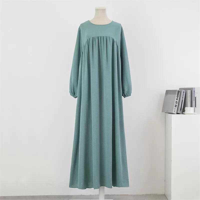 

Round Neck Loose Plus Size Long Sleeve Solid Color Pullover Robe Dress Spring Autumn Knee-length Dress 3XL світло-зелений колір