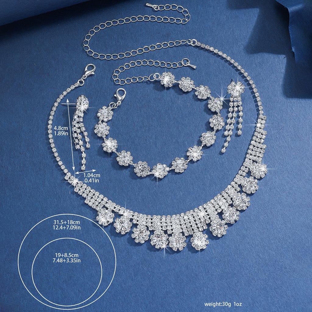 European and American Diamond Studded Super Sparkling Necklace Earrings Bracelet Fashionable High-end Women's Set