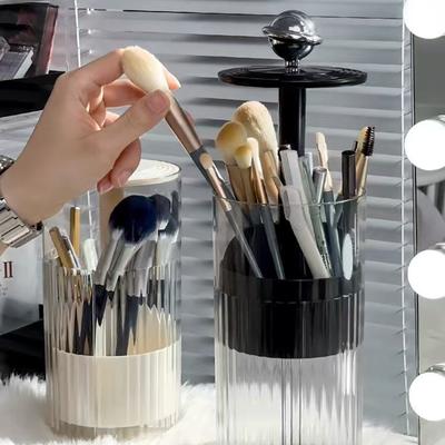 Organizator Pensule Machiaj Tip Presă Ridicare Automată Pensulă Machiaj Creion Sprâncene Cutie Depozitare Rezistent la Praf Organizator Cosmetic