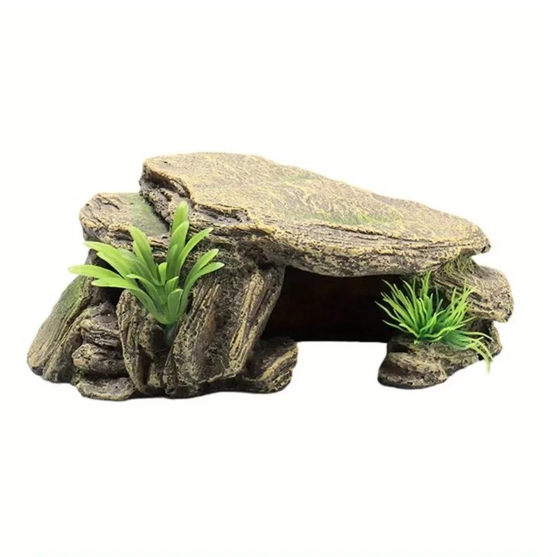 1 Stück Aquarium Schildkrötenbecken Dekoration Terrasse Künstlicher Unterschlupf Dekor Ornament Reptil Ruheplatz für Fische Wasserschildkröten Frösche Schildkröten