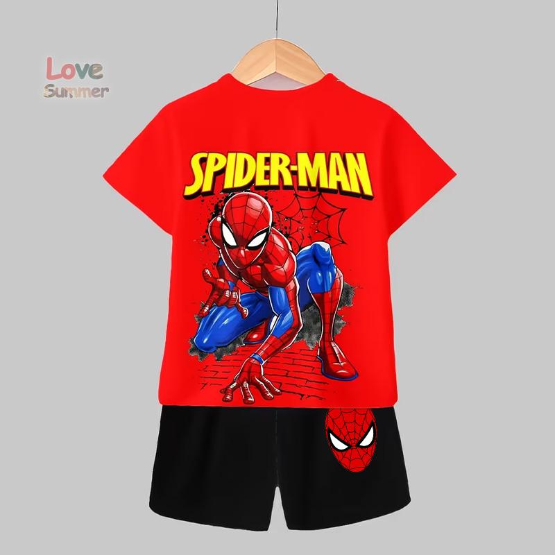 2026 Frühling/Sommer Kinder Set Superheld Spider-Man Aufdruck Jungen Kurzarm T-Shirt Shorts Sport Zweiteiler Set Kinder Alltagsbekleidung, Perfekt für Draußen 110