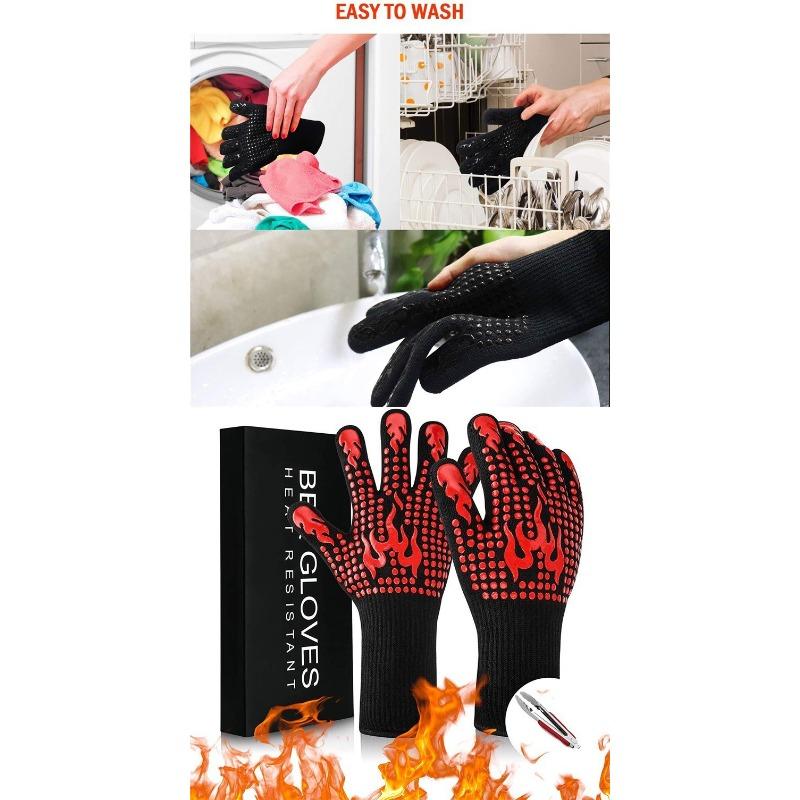 Hitzebeständige 500°C BBQ-Handschuhe - Aramidfaser Silikon, rutschfest, wärmeisolierend, flammhemmend, für Ofen & Küche geeignet