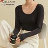 Woodpecker Women's U-Neck Long Sleeve Slimming Cotton Base Layer Top