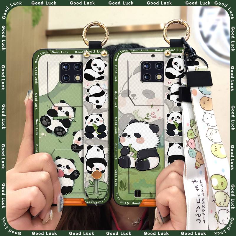 Cute Back Cover Phone Case For Oukitel WP6 Silicone Cartoon Ring Wrist Strap Panda Fashion Design Phone Holder Soft Case