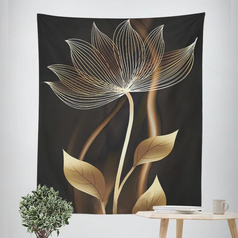 Simple Golden Floral Decorative Tapestry Home Wall Decor Office Living Room Tapestry