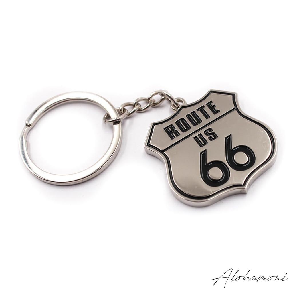 [ALOHAMONI] Metal Route 66 Vintage American Keychain Key Ring ROUTE66 Old American Highway Road