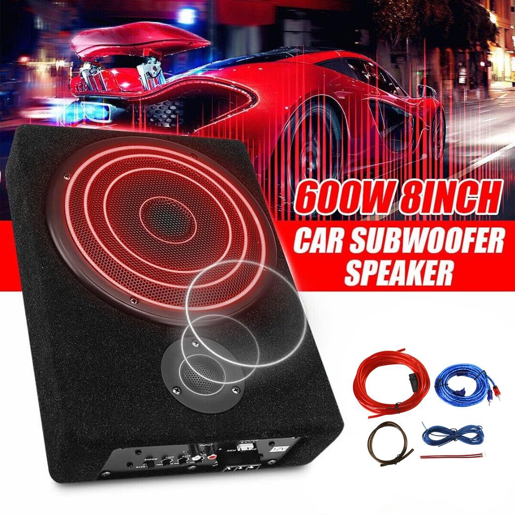 8" 600W Car Subwoofer Under-Seat Amplifier Speaker O Sub Woofer Slim Box US