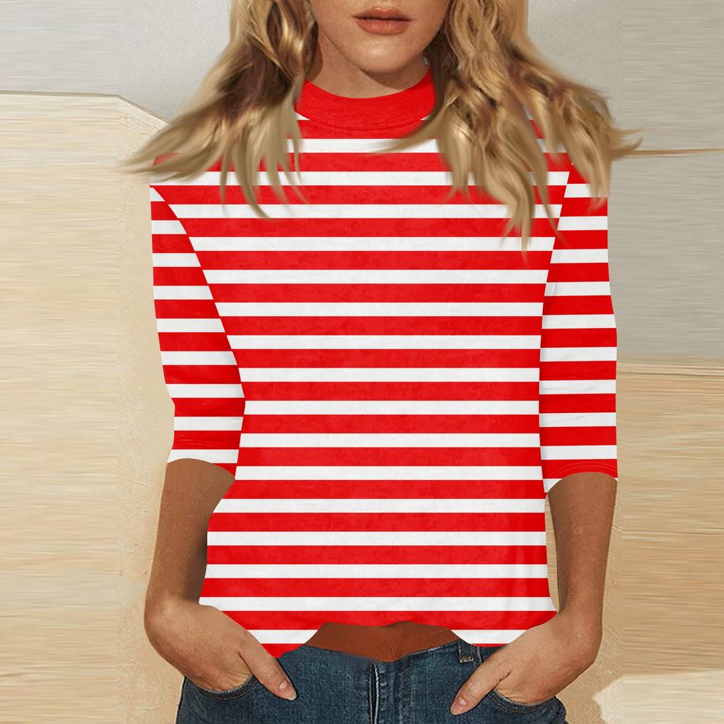 Damen Mock-Neck 3/4-Ärmel Bedrucktes Oberteil