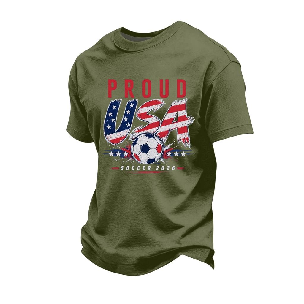 Men's Soccer Graphic Short Sleeve T-Shirt Loose Fit Casual Team Support Top