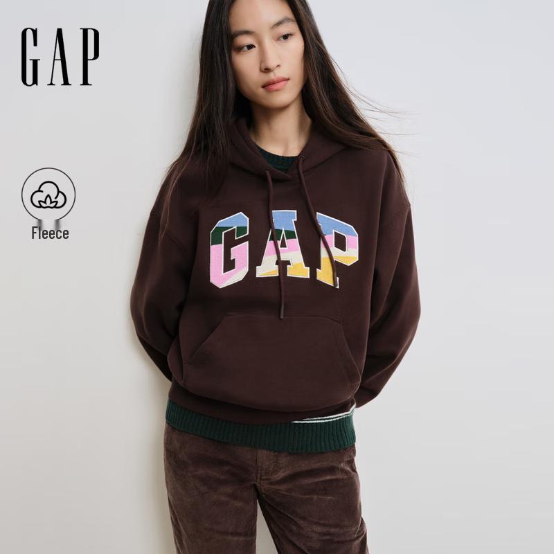 Женская флисовая толстовка с капюшоном и вышивкой с градиентом GAP XS коричневый