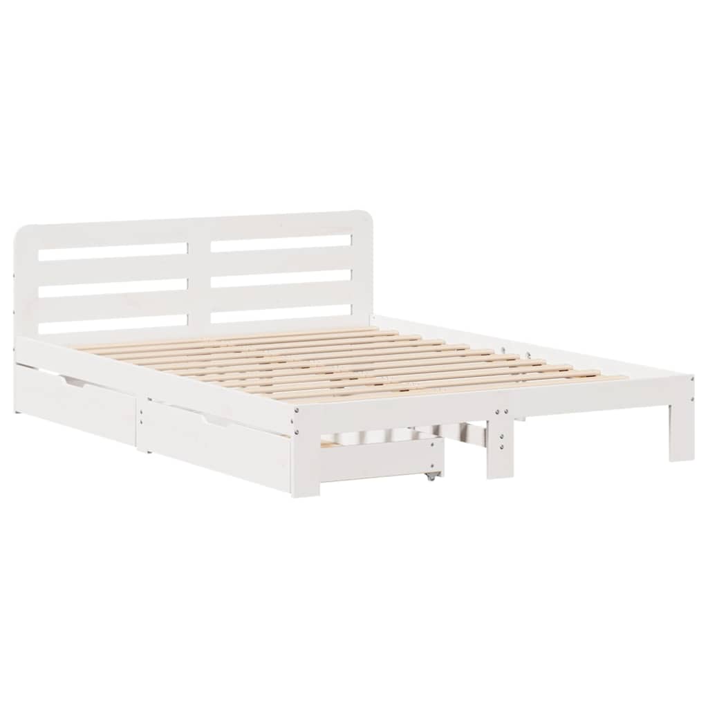 Vidaxl Bed Frame Without Mattress, White, 140X200 Cm, Solid Pine Wood