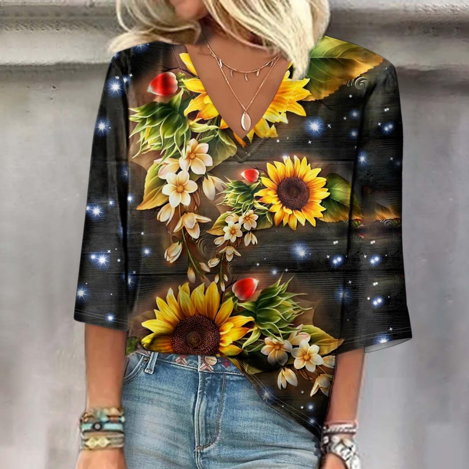 

Женская рубашка, блузка, повседневные свободные рубашки, рукава 3/4, топы с v-образным вырезом и принтом, топы с принтом, футболки, футболки XXXL оранжевый