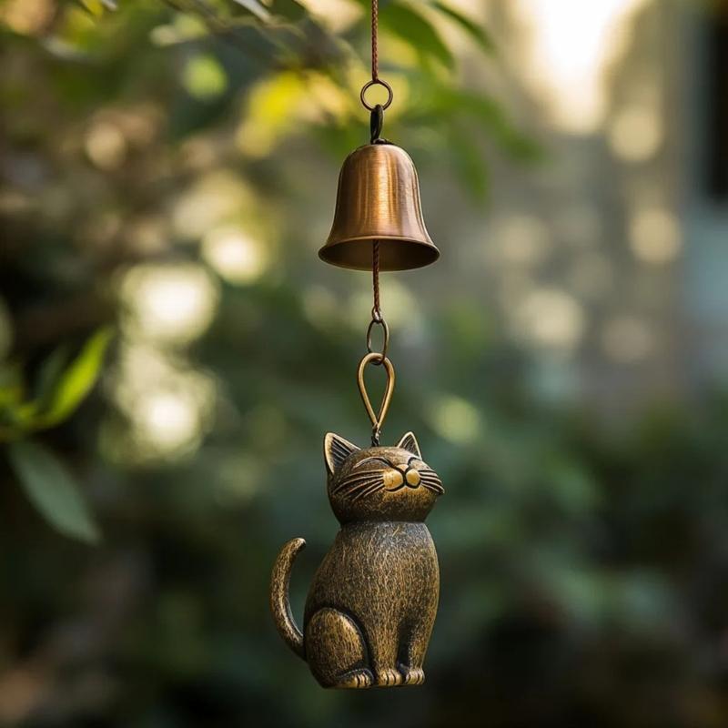 Bronze Finish Kitten Shape Wind Chimes with Durability Nylon Cords Perfect Gift for Kitten Lover Home Decoration