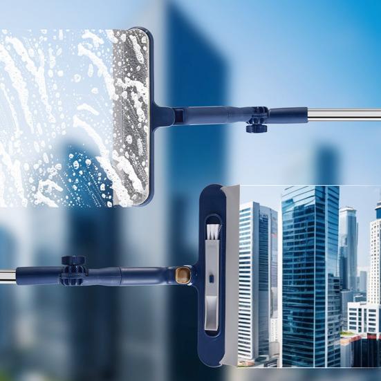 Ștergător de geamuri cu cap flexibil și colț rotativ la 180 de grade, panou rotativ, răzuitor dublu-față, perie încorporată, unealtă de curățare geamuri multi-unghiulară