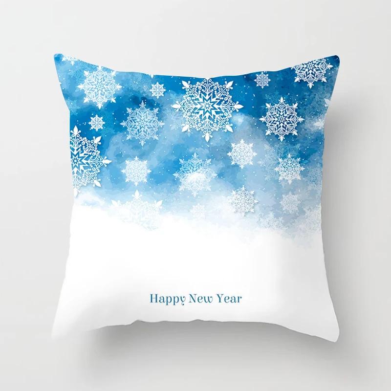 Blauer Schneeflocken Weihnachts-Kissenbezug Heimdeko Ornament Anhänger Geschenk Kissen