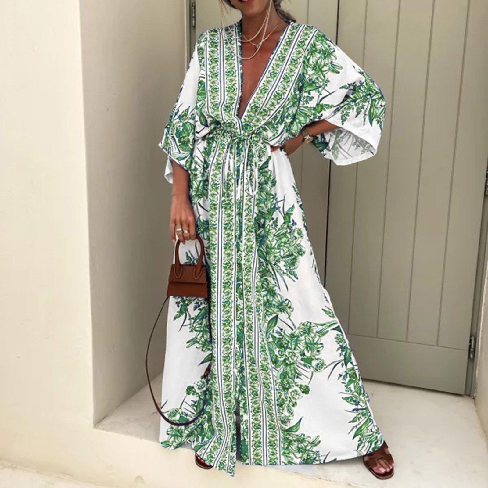 

2025 Spring/Summer V-Neck Print Maxi Dress for Women Small