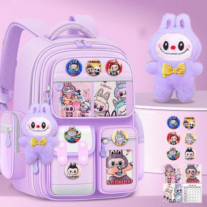New Cartoon LABUBU Schoolbag Lightweight Burden-reduced Ridge Protection and Large-capacity Children's Schoolbag Backpack for Grades 1-6