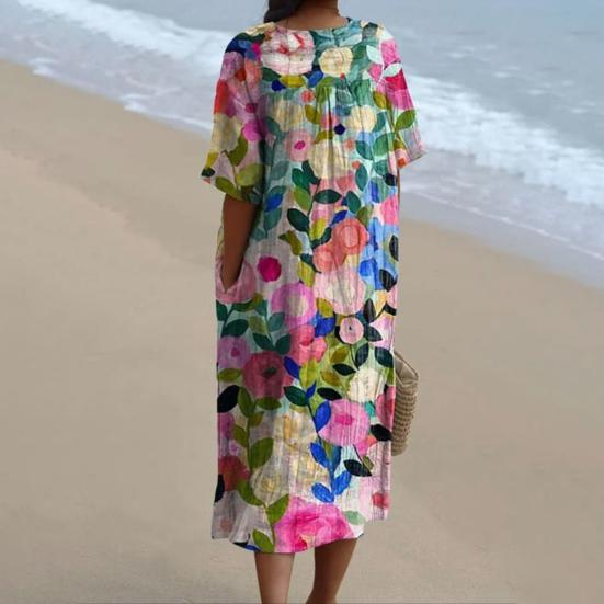 Abito Estivo a Maniche Corte con Scollo a V Abito Casual A-Line Stile Bohemien Abito Pullover per Festa Uso Quotidiano Vacanza