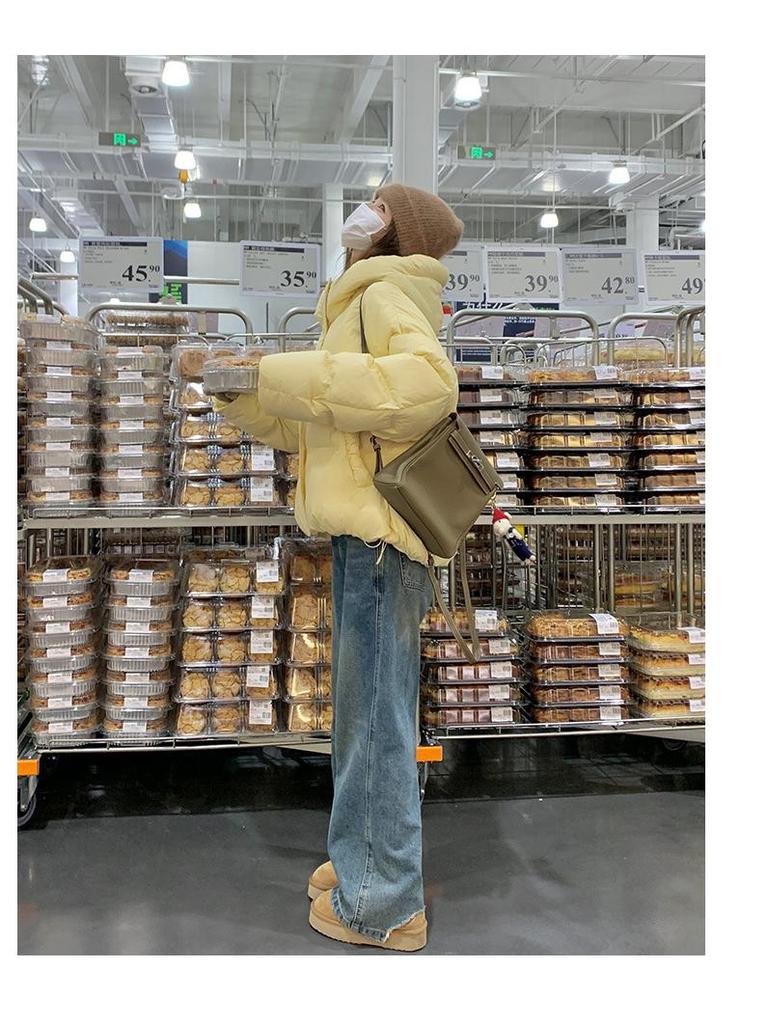 Damska krótka kurtka puchowa w stylu koreańskim na rok 2024 - Zimowy płaszcz o luźnym kroju z 90% białym puchem kaczym