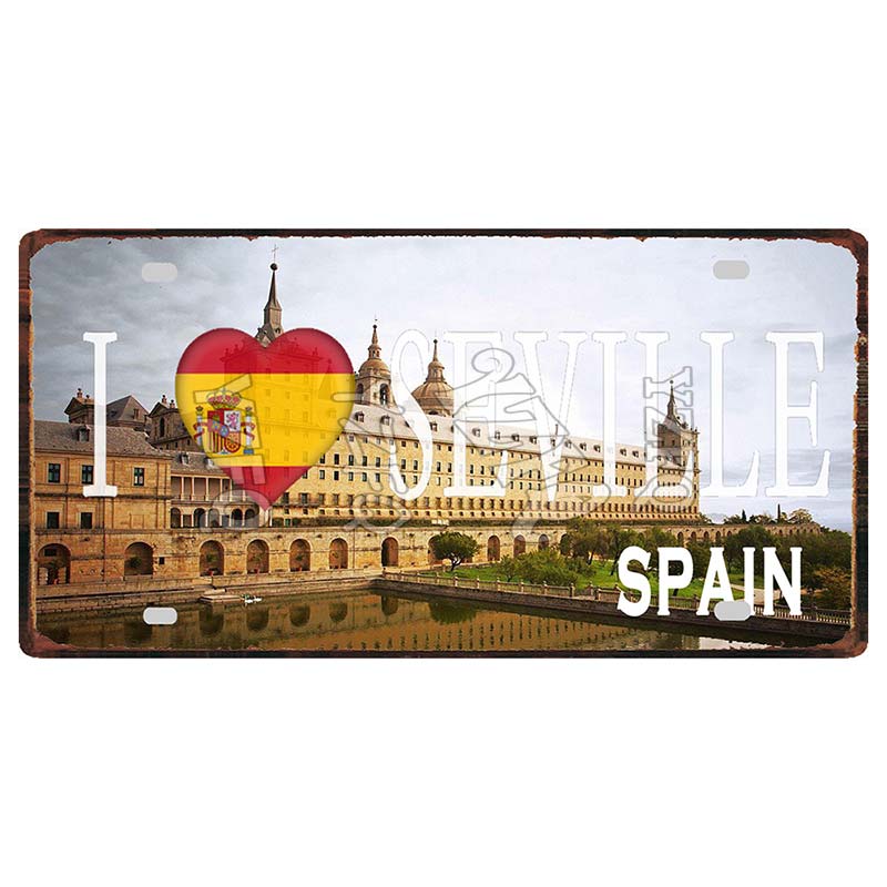Spain Seville Barcelona Travel Souvenir LIsence Metal Signs Plaque Decorative Wall Art Shop Club Bar Home Decor 30X15CM DC-1054A