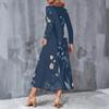 Women Plus Size Round Neck Long Sleeve Floral Printed A Line Midi Dress With Pockets