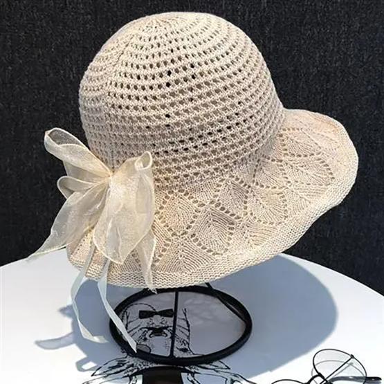 WTEMPO Elegant Mesh Bow Casual Summer Outdoor Sunscreen Hats Women's Solid Color Breathable Bow Wide Brim Sun Hats
