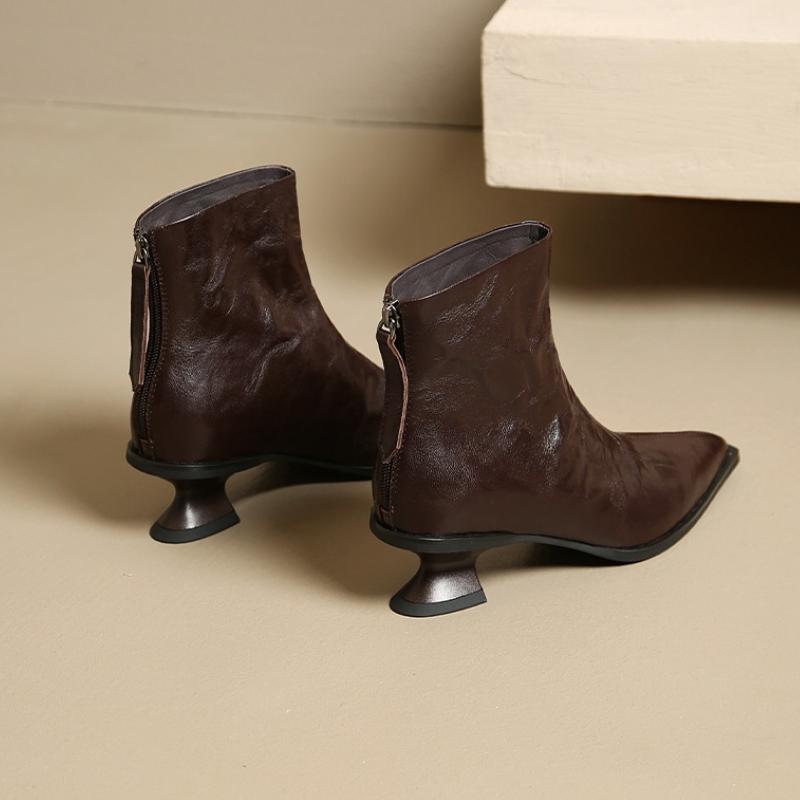 

Autumn Winter Vintage Pointed Toe Women Ankle Boots Concise Strange Heel Shoes Street Style Party Slilm Short Botas Mujer 42 коричневый