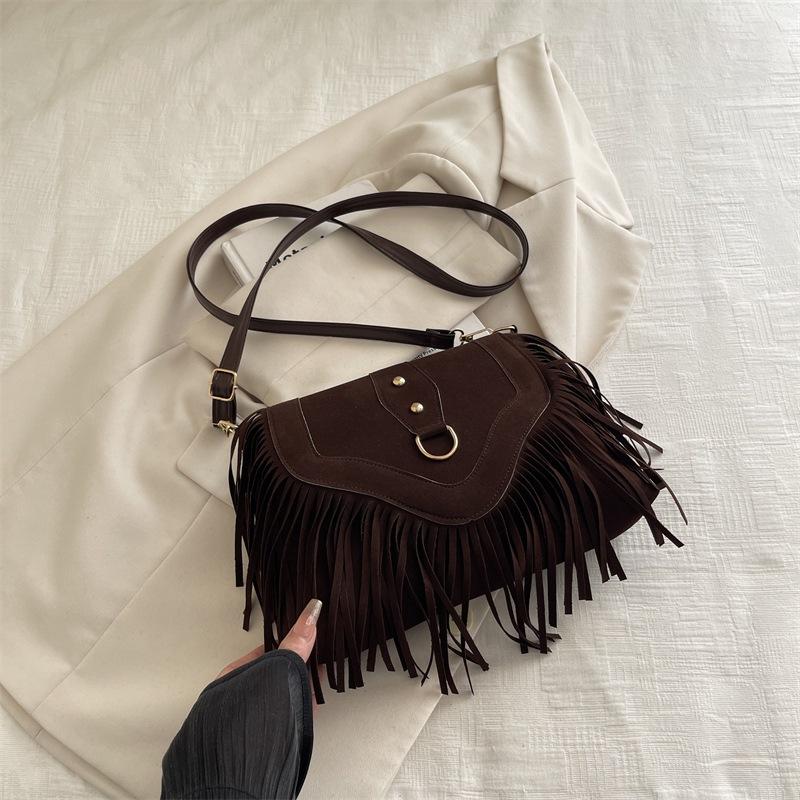 Boho Fransen Umhängetasche für Damen Vintage Wildleder Quaste Schultertasche Western Cowboy Messenger Tasche Retro Hippie Handtasche