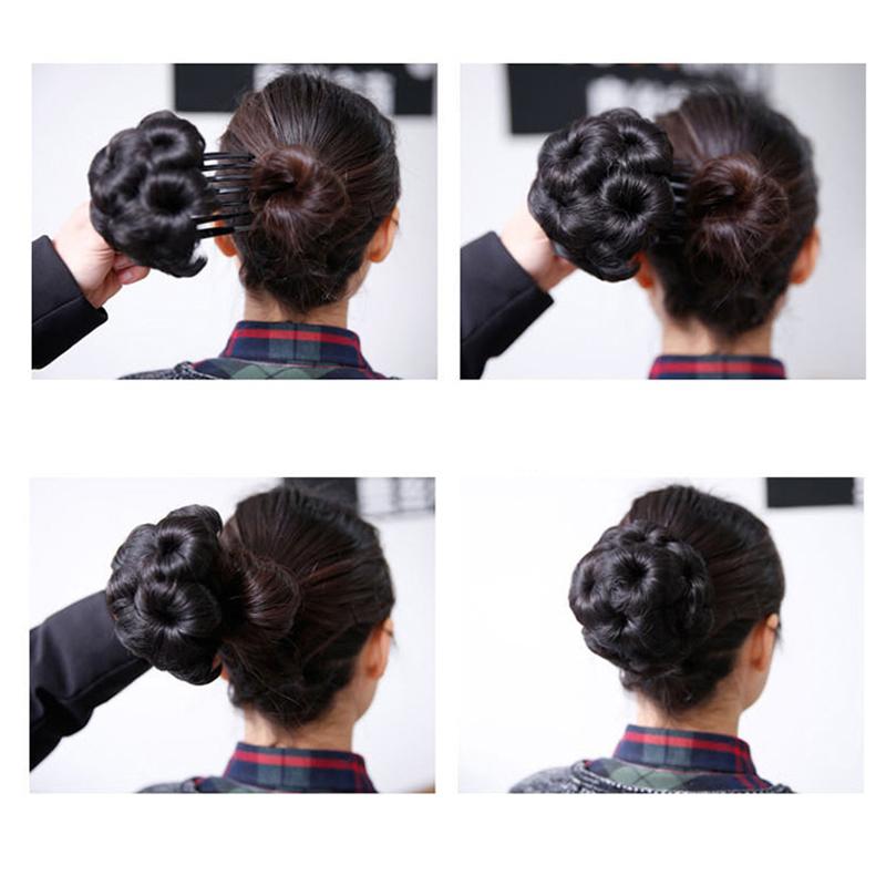 Curly Chignon Bun Hairpiece for Women 9 Flowers Roller Clip In Fake Hair Accessories High Temperature Fiber Headwear KTB