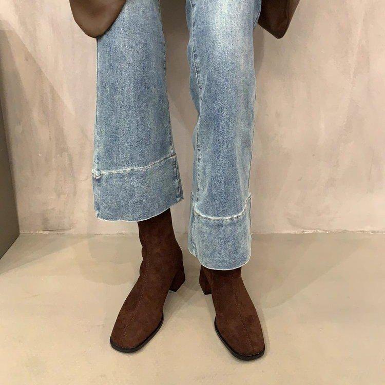 High-heeled Korean Small Ankle Boots Suede Martin Boots Women's Shoes 2025 New Autumn and Winter Velvet Square Head Thin Short Boots