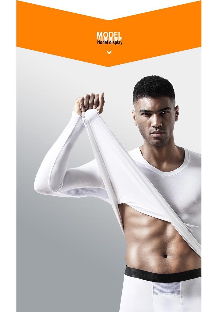 Men's V-Neck Long-Sleeve Ice Silk Warm Base Layer Top