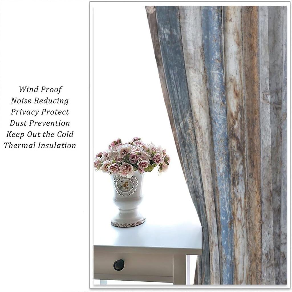 Farmhouse Wood Planks Curtains Rustic Vintage Wooden Print Window Treatments Drapes Bedroom Livin Curtain Light Blocking With Rod Pocket Polyester