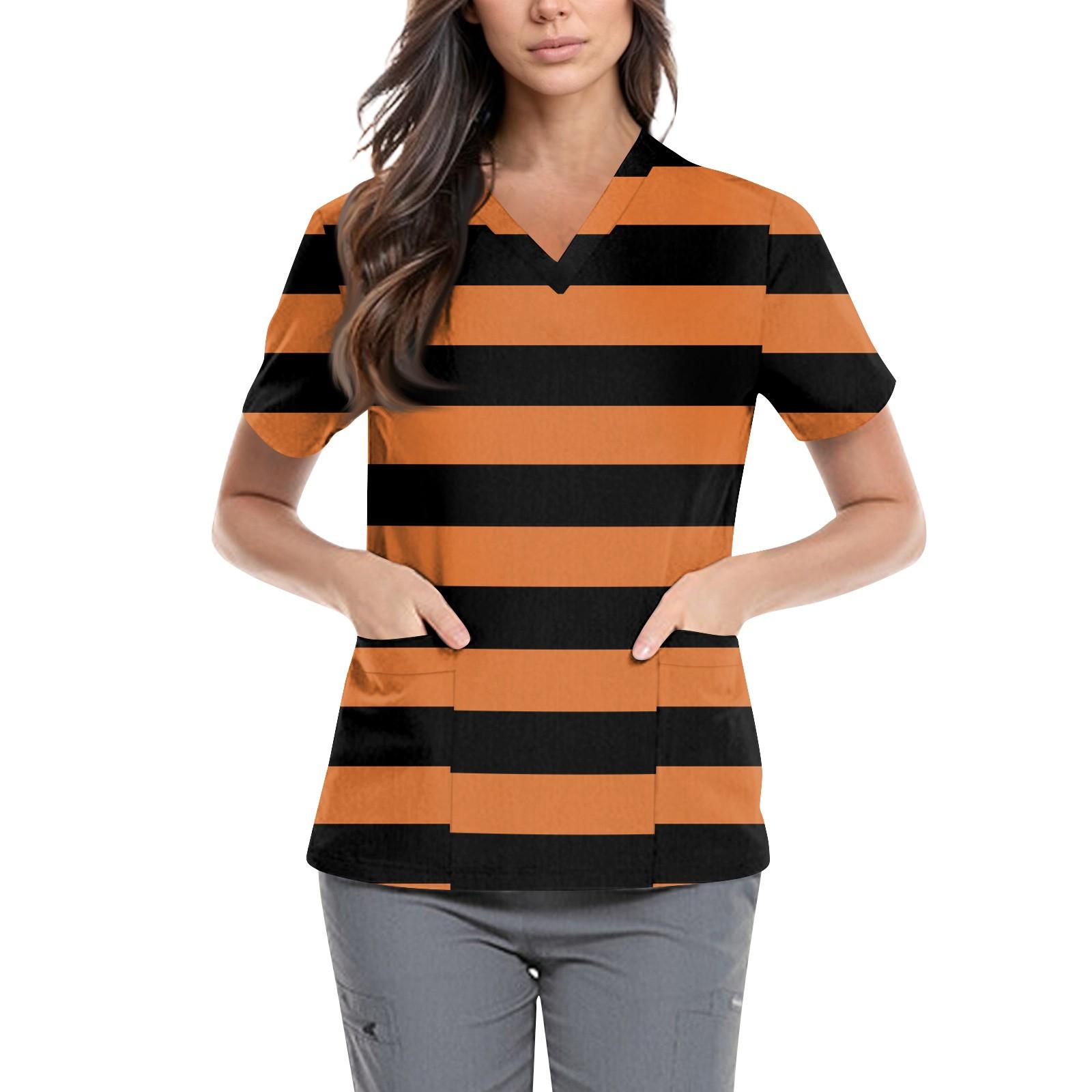 

Женская симпатичная принтованная рабочая одежда с V-образным вырезом, двухслойными карманами, базовым коротким рукавом, пуловером ко Дню святого Валентина XL жёлтый