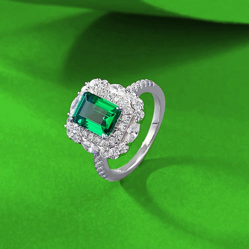 S925 Sterling Silver Simulated Emerald Cut High Carbon Diamond Ring