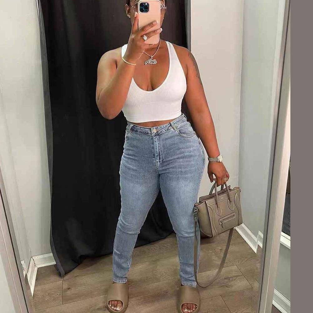 New Trend Women Hollow Out Skinny Wash High Waist Jeans