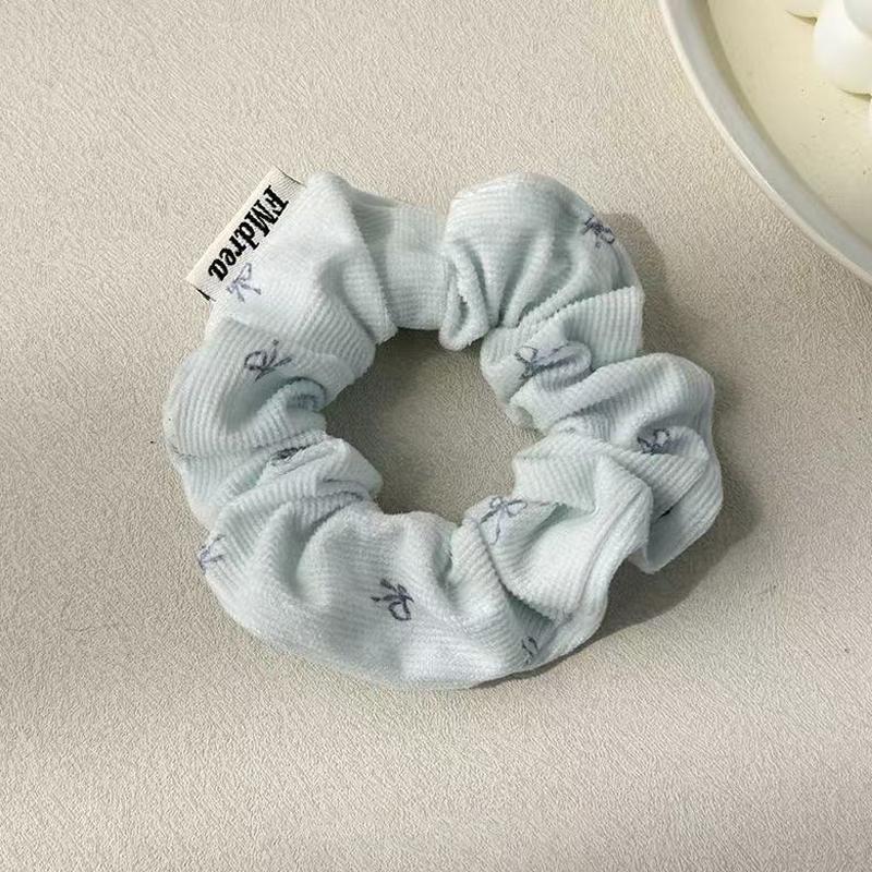 Korean Style Blue Bowknot Printed Large Elastic Hair Band,a Sweet and Fresh Hair Accessory for Women To Make Buns and Ponytail