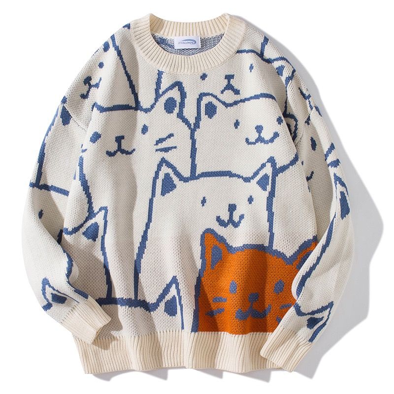 Y2k Vintage Sweater Men Winter Cartoon Loose Knitted Sweater Japanese Harajuku Hip Hop Streetwear Women Knitwear Pullovers
