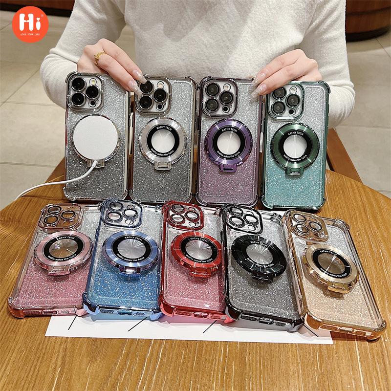 

Electroplating glitter is suitable for Apple 15 mobile phone case magnetic suction bracket iphone14 transparent 13promax anti-drop hard case