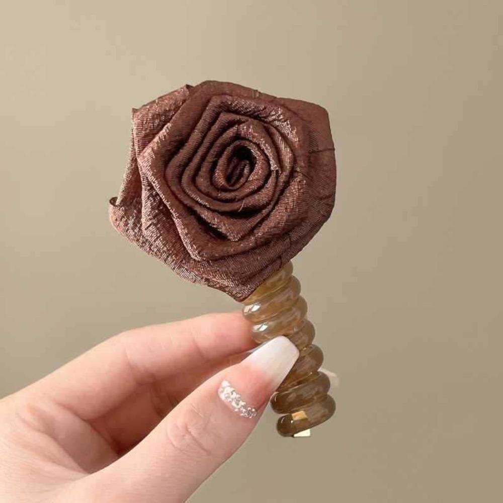 

Висока еластична телефонна лінія Петля для волосся Солодкі квіти Гумки для волосся Троянда Хвіст Голова Мотузка Жінка кавовий