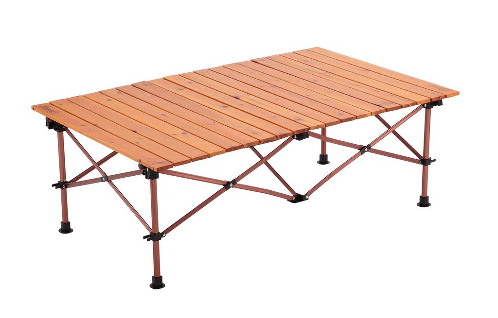 Coleman Natural Wood Roll Table Height with Storage 30kg Weight Classic/110 Outdoor, Camping, BBQ, Picnic, Foldable, Adjustable, Case, Capacity,
