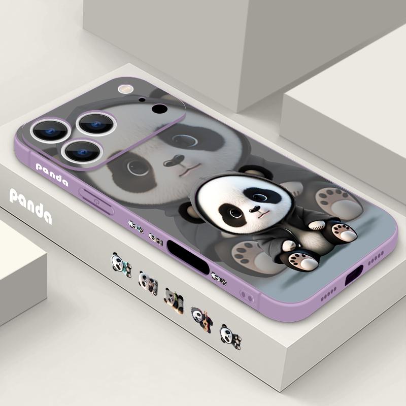 For iPhone 17 Pro Max Case Black Coat Panda Pattern Soft Silicone Lanyard Cover For iPhone 16 Pro Max Cover iPhone 15 14 13 12 11 16E Air