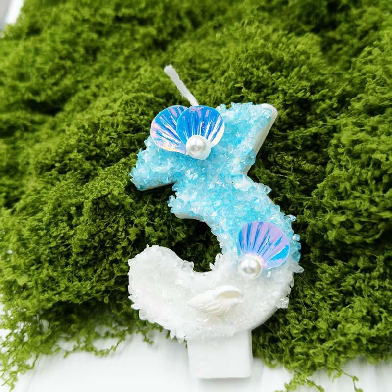 Blue and White Beach Digital Candle Birthday Cake Decoration Plug-in Birthday Candle Creative Design Exquisite