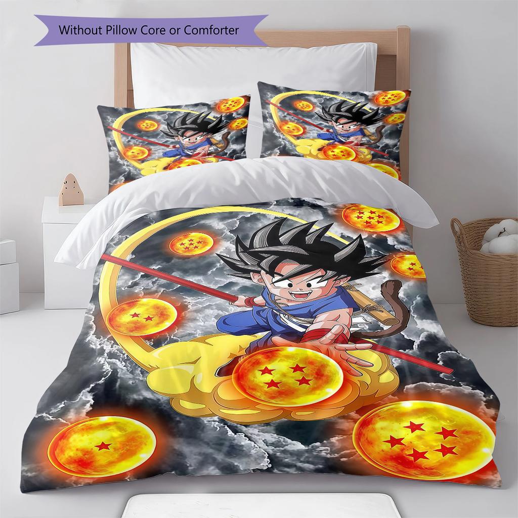 Son Goku Pattern Bedding,Quilt Set Quilt Cover Pillowcase Home Birthday Gift (1 * Duvet Cover + 2 * Pillowcase, Without Core)