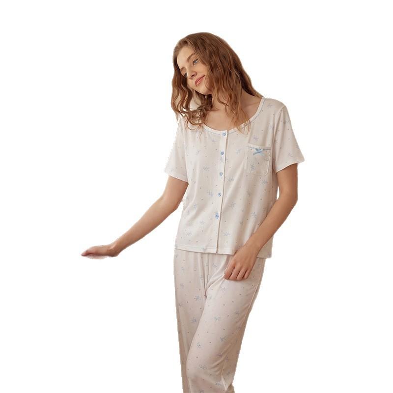Modal Cotton Pajamas Women's Summer Short-sleeved Trousers Sweet and Advanced Sense Can Be Worn Outside Loungewear
