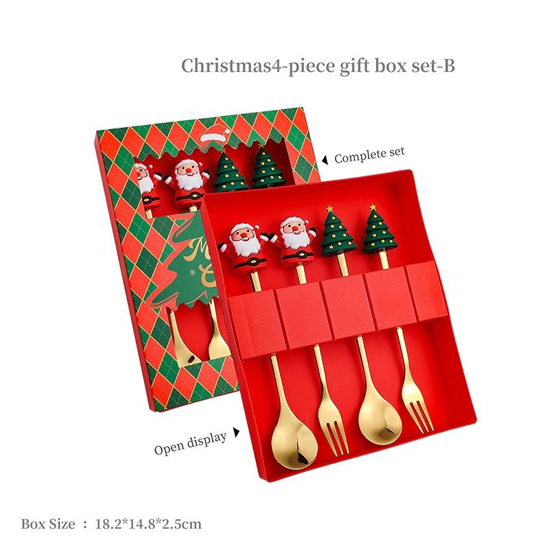 2/4Pcs Stainless Steel Xmas Spoon Fork Cutlery Set Cute Cartoon Handles for Holiday Party Table Decor