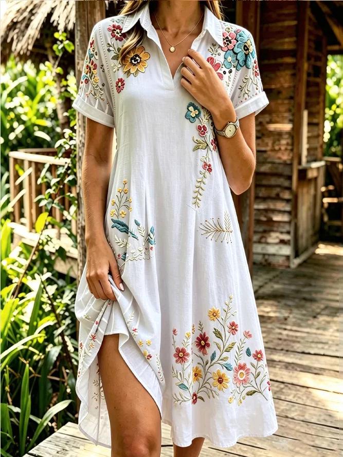 Bohemian 3D Print V-Neck Short-Sleeve Maxi Dress for Women
