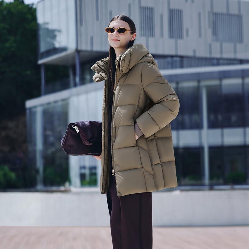 Tanbor Damen-Daunenjacke mit abnehmbarer Kapuze, mittellang