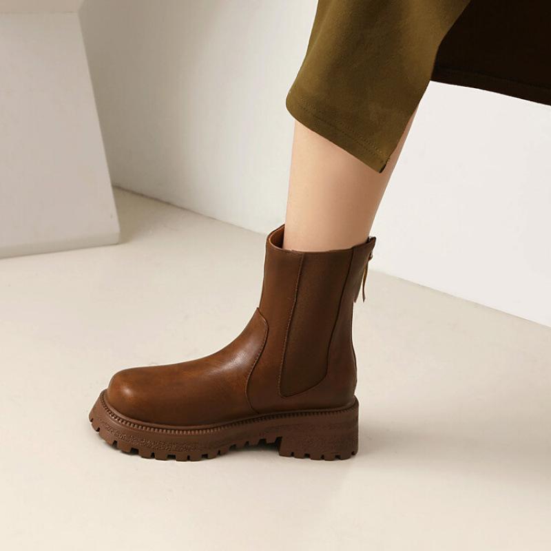 

New women s fashion boots European and American large-size shoes platform sleeve rubber middle heel round head autumn and winter mid-tube boots 39 коричневый